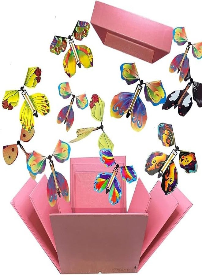 SGABANI Flying Butterfly Toy Set, Wind Up Toy Elastic Band Powered Butterfly Bright Colours Magic Card Wind for Big Surprise Birthday Wedding (Pack of 10) - Image 5